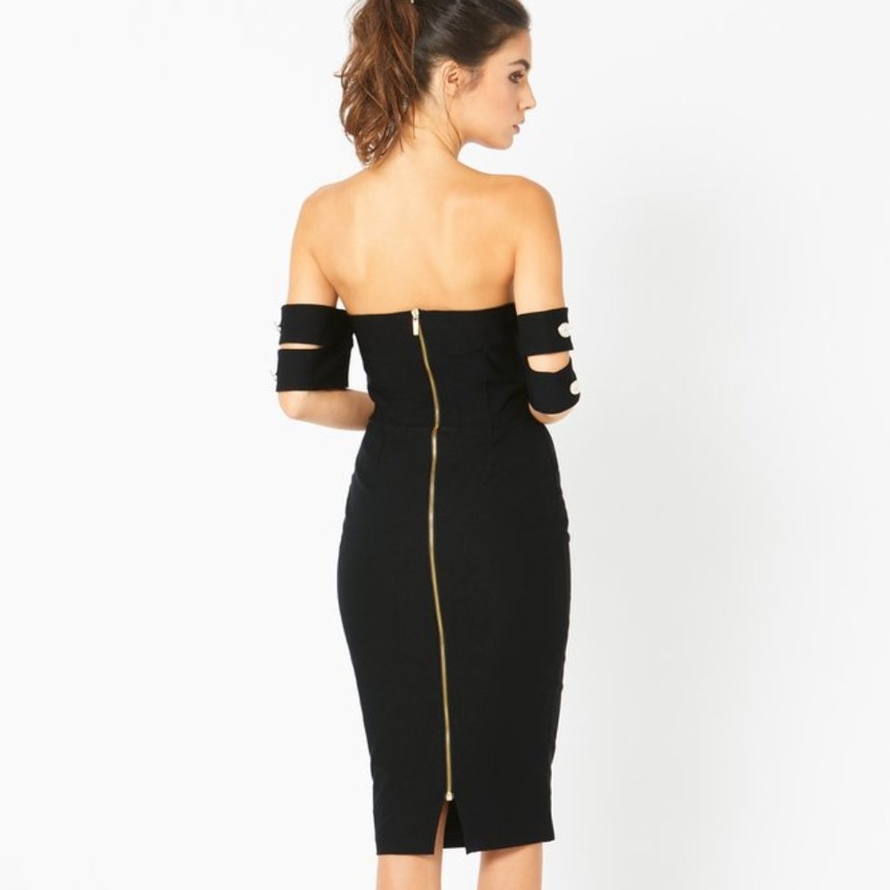 Vesper Malika Black Bardot Neck Midi Dress